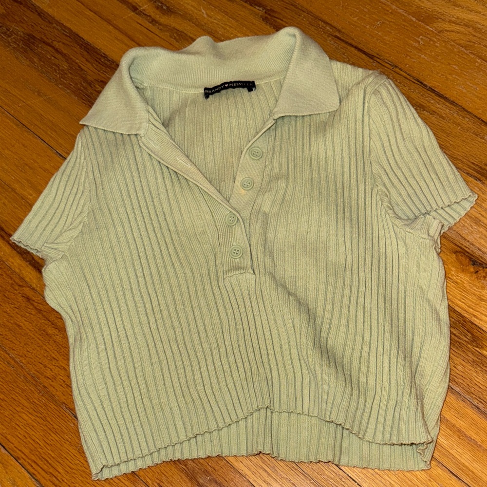 Brandy Melville green ribbed collared shirt